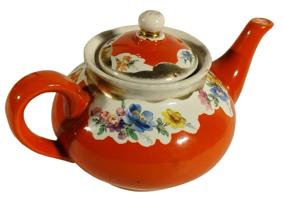 PORSELEN DEMLİK EL ALTIN CEKME NAR CİCEGİ RENKDE