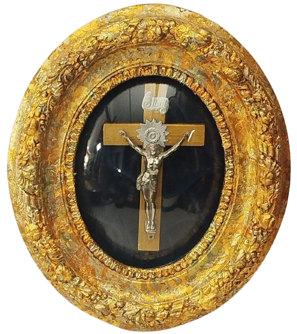 1920 ALTIN VARAK AHSAP CERCEVESİNDE OVAL BOMBELİ CAM HZ İSA