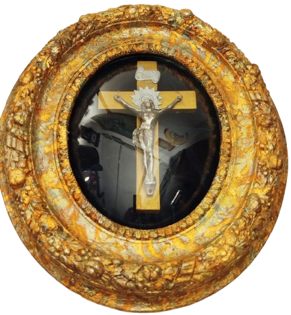 1920 ALTIN VARAK AHSAP CERCEVESİNDE OVAL BOMBELİ CAM HZ İSA