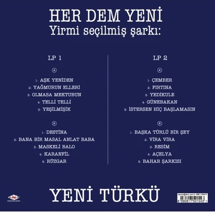 YENİ TURKU HER DEM YENİ 2 LP YİRMİ SECİLMİS SARKI 33 DEVİR ORJİNAL KABINDA