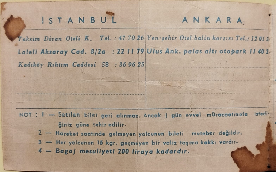 1964 MENGENLİ  YOLCU BİLETİ SEHİRLER ARASI