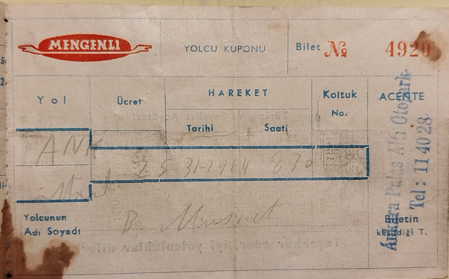 1964 MENGENLİ  YOLCU BİLETİ SEHİRLER ARASI