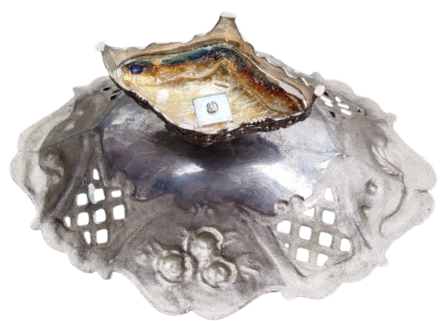 ALMAN GÜMÜŞÜ FLORAL MOTİFLİ MASA ÜZERİ METAL ŞEKERLİK MEYVALIK 