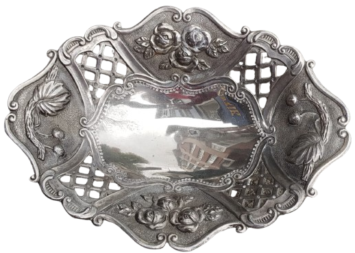 ALMAN GÜMÜŞÜ FLORAL MOTİFLİ MASA ÜZERİ METAL ŞEKERLİK MEYVALIK 