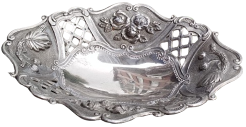 ALMAN GÜMÜŞÜ FLORAL MOTİFLİ MASA ÜZERİ METAL ŞEKERLİK MEYVALIK 