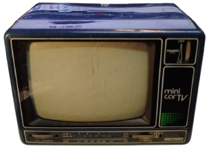 1990 ICE MİNİ ARABA TV 1002 SİYAH BEYAZ UFAK TUPLU TELEVİZYON 