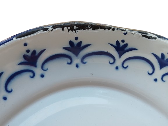 1940 EMAYE OVAL FORMDA MAVİ BEYAZ BUYUK BOYDA SERVİS TEPSİ