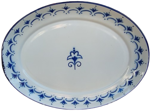 1940 EMAYE OVAL FORMDA MAVİ BEYAZ BUYUK BOYDA SERVİS TEPSİ