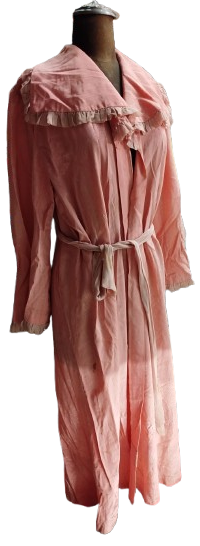 OSMANLI İPEK PEMBE KUSAKLI SABAHLIK YAKALAR KOLLAR VALONLU