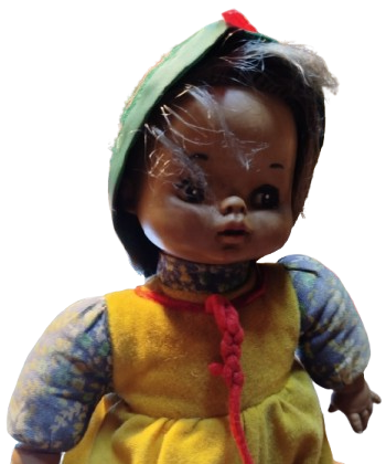 1970 FATOS BEBEK EL YAPIM SAPKALI ETEK ELBİSELİ  PAMUK DOLGULU OYUNCAK 