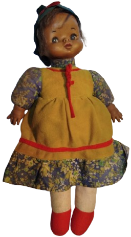 1970 FATOS BEBEK EL YAPIM SAPKALI ETEK ELBİSELİ  PAMUK DOLGULU OYUNCAK 