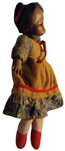 1970 FATOS BEBEK EL YAPIM SAPKALI ETEK ELBİSELİ  PAMUK DOLGULU OYUNCAK 