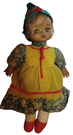 1970 FATOS BEBEK EL YAPIM SAPKALI ETEK ELBİSELİ  PAMUK DOLGULU OYUNCAK 