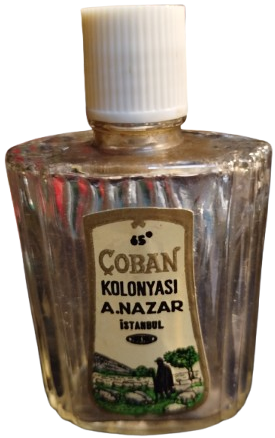 KOLONYA CAM MİKA BEYAZ KAPAKLI COBAN KOLONYA ETİKETLİ