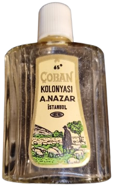 KOLONYA CAM MİKA BEYAZ KAPAKLI COBAN KOLONYA ETİKETLİ