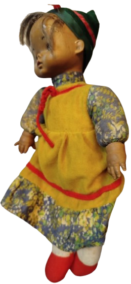 1970 FATOS BEBEK EL YAPIM SAPKALI ETEK ELBİSELİ  PAMUK DOLGULU OYUNCAK 