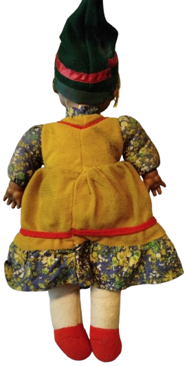 1970 FATOS BEBEK EL YAPIM SAPKALI ETEK ELBİSELİ  PAMUK DOLGULU OYUNCAK 