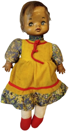 1970 FATOS BEBEK EL YAPIM SAPKALI ETEK ELBİSELİ  PAMUK DOLGULU OYUNCAK 