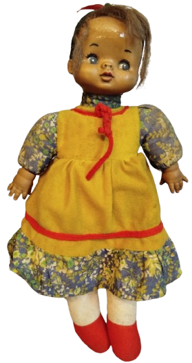 1970 FATOS BEBEK EL YAPIM SAPKALI ETEK ELBİSELİ  PAMUK DOLGULU OYUNCAK 