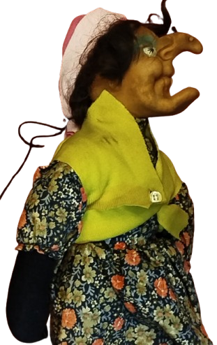 1970 FATOŞ TÜRK MALI YERLİ OYUNCAK ELBİSELİ SARI YELEKLİ UCAN CADI BEZ BEBEK