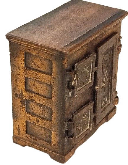 1970 MİNYATÜR METAL  DOKUM GARDORAP MODELİ KAPILI DOLAP FORMUNDA KURSUN KALEM ACACAGI