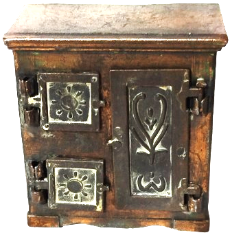 1970 MİNYATÜR METAL  DOKUM GARDORAP MODELİ KAPILI DOLAP FORMUNDA KURSUN KALEM ACACAGI