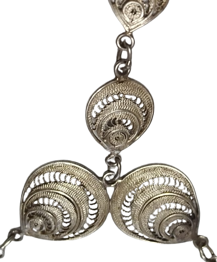 OSMANLI HİLAL MOTİFLİ TELKARİ GUMUS EL YAPIM USTA İSİ DORT PARCA TAKI SETİ 