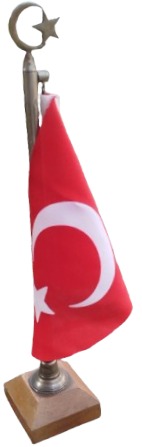 OSMANLI MASA UZERİ OSMANLI AY YILDIZ PİRİNC AHSAP TABANLI PİRİNC METAL BAYRAKLI FLAMA