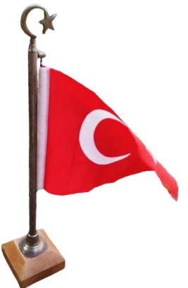 OSMANLI MASA UZERİ OSMANLI AY YILDIZ PİRİNC AHSAP TABANLI PİRİNC METAL BAYRAKLI FLAMA