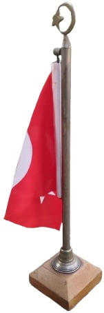 OSMANLI MASA UZERİ OSMANLI AY YILDIZ PİRİNC AHSAP TABANLI PİRİNC METAL BAYRAKLI FLAMA