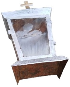 TENEKE CAMLI İSTAVROZLU TENEKE KAPAKLI KİLİSE ADAK FENERİ İÇERSİNE MUM YAKILAN