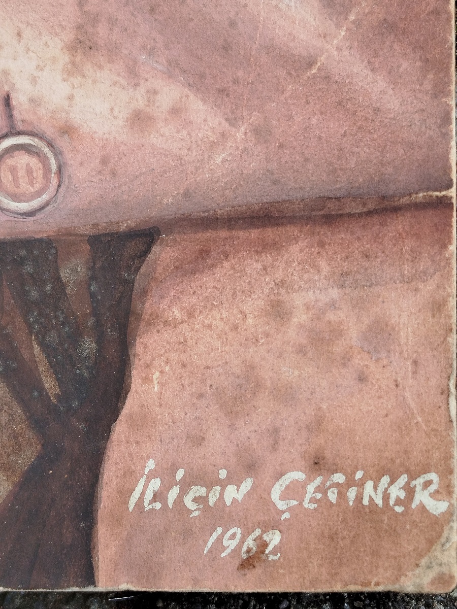 1962 İLİCİN CETİNER İMZALI CALIŞMASI FOTOGRAFCI PASTEL CALIŞMASI