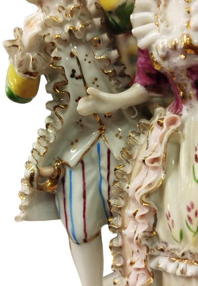 MEISSEN PORCELAIN FIGURAL GROUP, DANCERS ALMAN PORSELEN. BİBLO DANSCI ASIKLAR UZERİ EL BOYAMA 