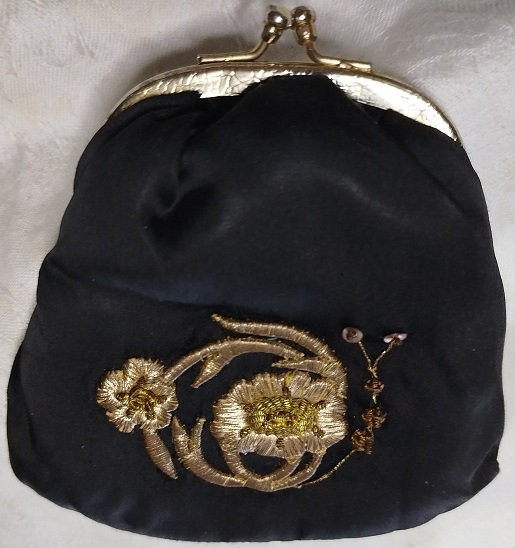 OSMANLI SİYAH İPEK UZERİ TELKIRMA EL İŞCİLİKLİ BAYAN PARA CANTASI