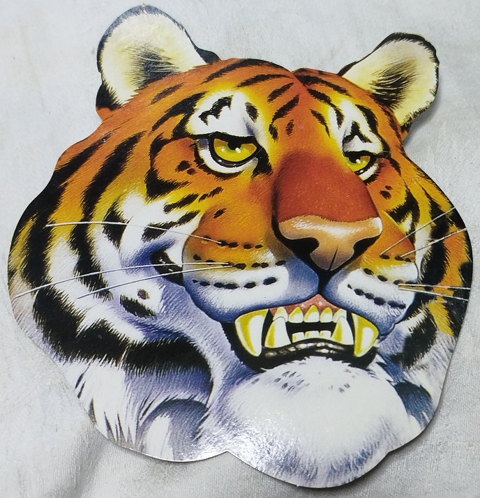 ESKİ OYUNCAK KARTON MASKE KAPLAN YUZU KAREKTERİNDE RENKLİ KARTON OYUNCAK MASKE