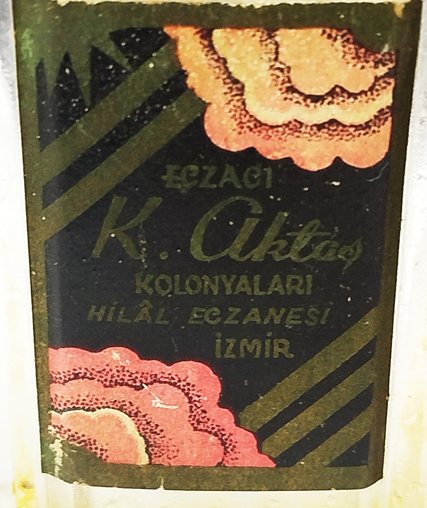 ECZACI K. AKTAŞ KOLONYA  GİZLİ CİCEK  HİLAL ECZANESİ İZMİR BAKALIT KAPAK CAM SİŞE