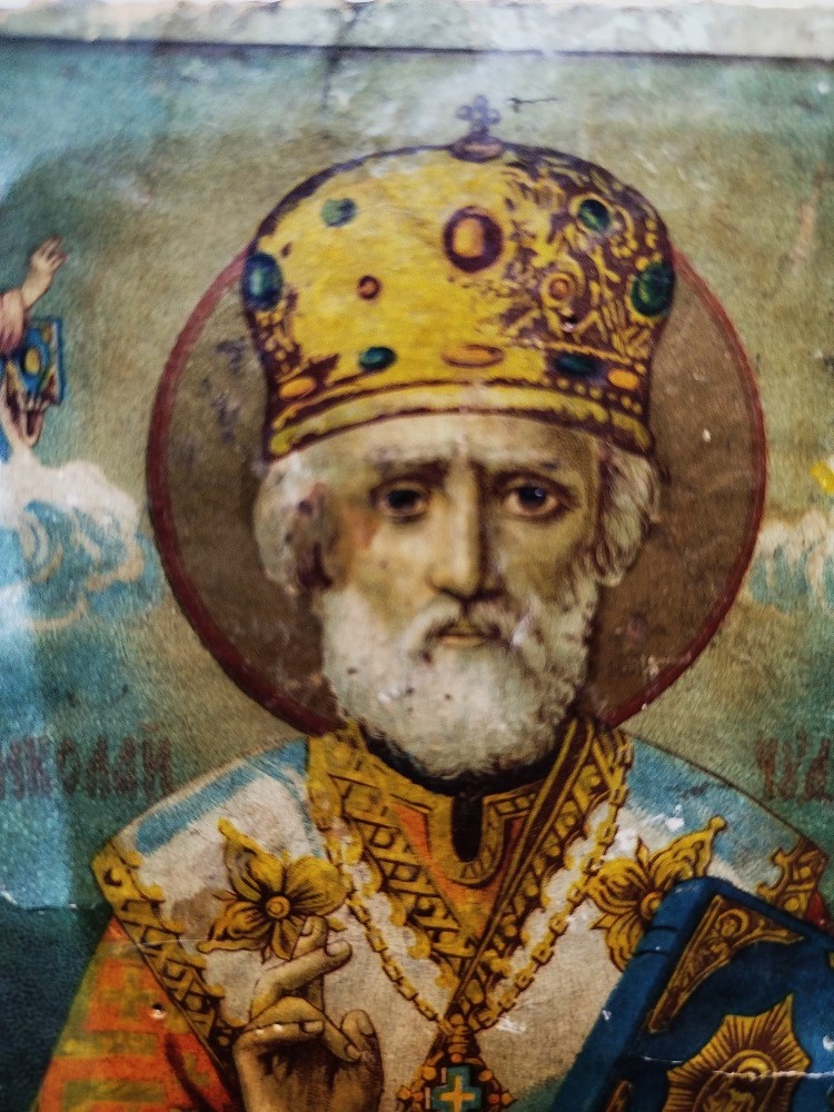1907 İKONA MASİF UZERİNE TAS BASKI SV. NIKOLAJ CHUDOTVOREC ORTODOKS AZİZ NİKOLA