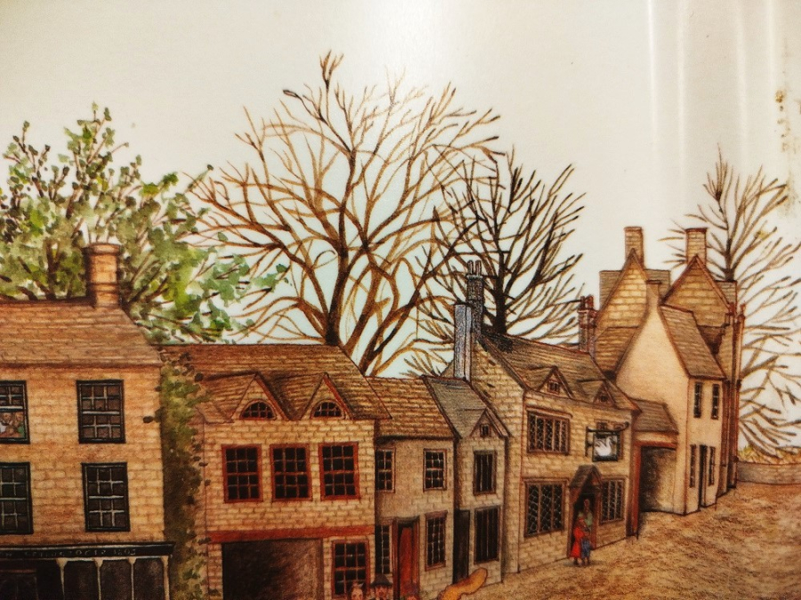 1960 MELAMİNE CROYDEX TEPSİ  ÜZERİ KOY MEYDANI GORSELLİ MELAMİN İNGİLİZ