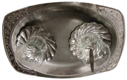 1970 CAY KEYFİ TEPSİ CAY TABAGI KASIK CAM BARDAK KROM PASLANMAZDAN