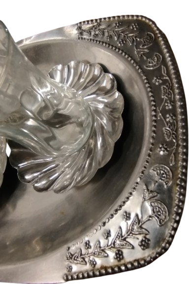 1970 CAY KEYFİ TEPSİ CAY TABAGI KASIK CAM BARDAK KROM PASLANMAZDAN