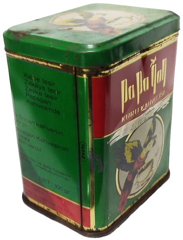 PAPAGAN KURUKAHVECİSİ KUTUSU KAPAKLI TENEKE KUTU İSTANBUL İSTİKLAL CADDESİ 