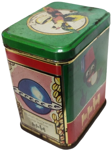 PAPAGAN KURUKAHVECİSİ KUTUSU KAPAKLI TENEKE KUTU İSTANBUL İSTİKLAL CADDESİ 