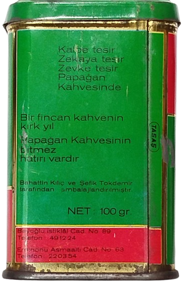 PAPAGAN KURUKAHVECİSİ KUTUSU KAPAKLI TENEKE KUTU İSTANBUL İSTİKLAL CADDESİ 