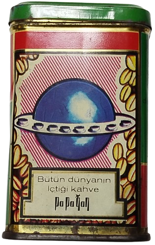 PAPAGAN KURUKAHVECİSİ KUTUSU KAPAKLI TENEKE KUTU İSTANBUL İSTİKLAL CADDESİ 