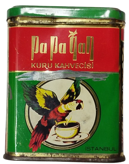 PAPAGAN KURUKAHVECİSİ KUTUSU KAPAKLI TENEKE KUTU İSTANBUL İSTİKLAL CADDESİ 