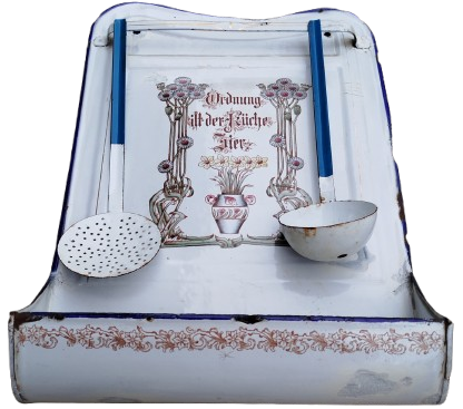 1920 ALMAN EMAYE KEPCE DELİKLİ KEVGİR ASMA KABI ON KISMI CEPLI