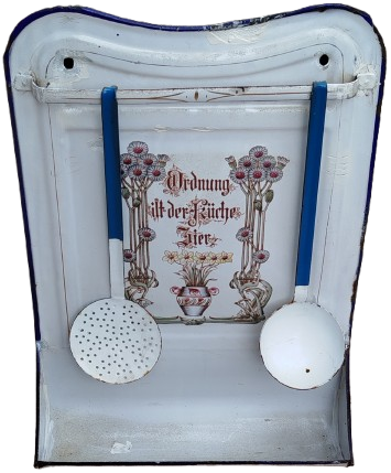 1920 ALMAN EMAYE KEPCE DELİKLİ KEVGİR ASMA KABI ON KISMI CEPLI