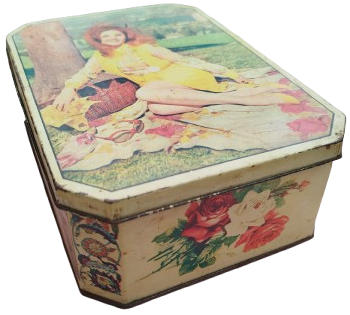 1970 KAPAKLI TENEKE KUTU ÜZERİNDE SANATCI ESEN PUSKULLU RESİMLİ KUTUNUN DORT KISMIDA RESİMLİDİR 