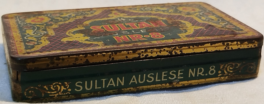 OSMANLI DÖNEMİ AUSLESE ALMAN SULTAN NR 8 TURKİSCHE BLATTAUSLESE MARKA KAPAKLI TENEKE KUTU