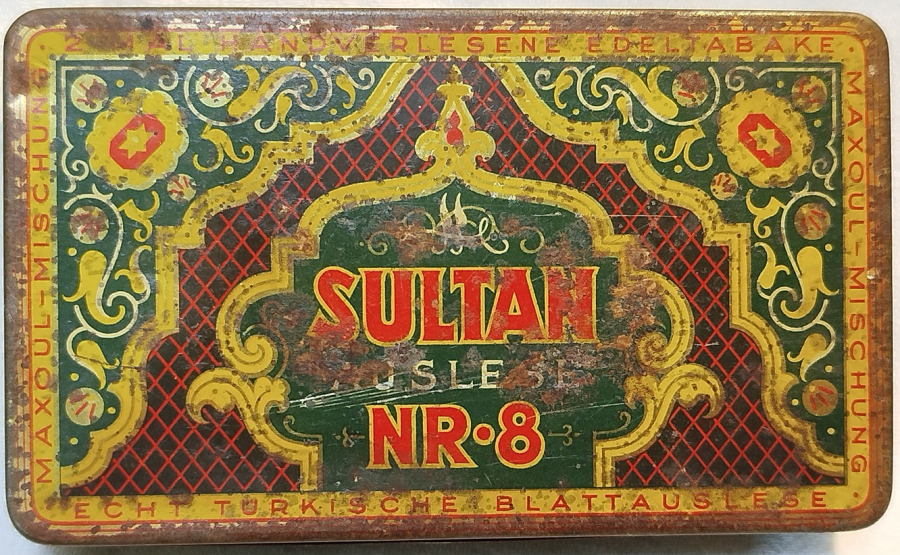 OSMANLI DÖNEMİ AUSLESE ALMAN SULTAN NR 8 TURKİSCHE BLATTAUSLESE MARKA KAPAKLI TENEKE KUTU
